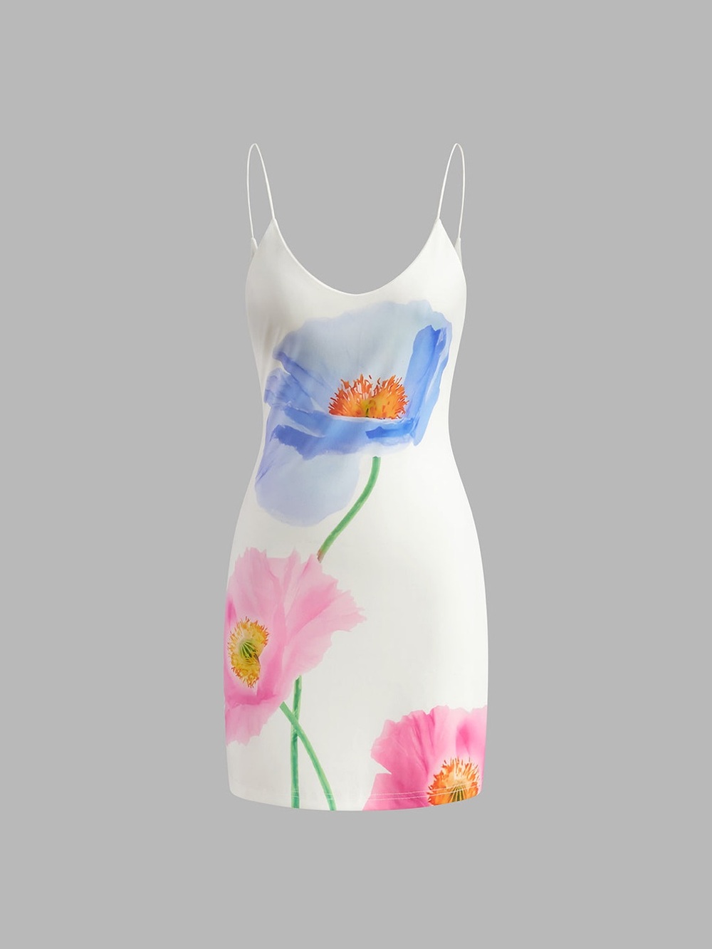 Commense Pink White Floral Slip Mini Dress Neck Sleeveless Stretch Size M - Picture 3 of 4